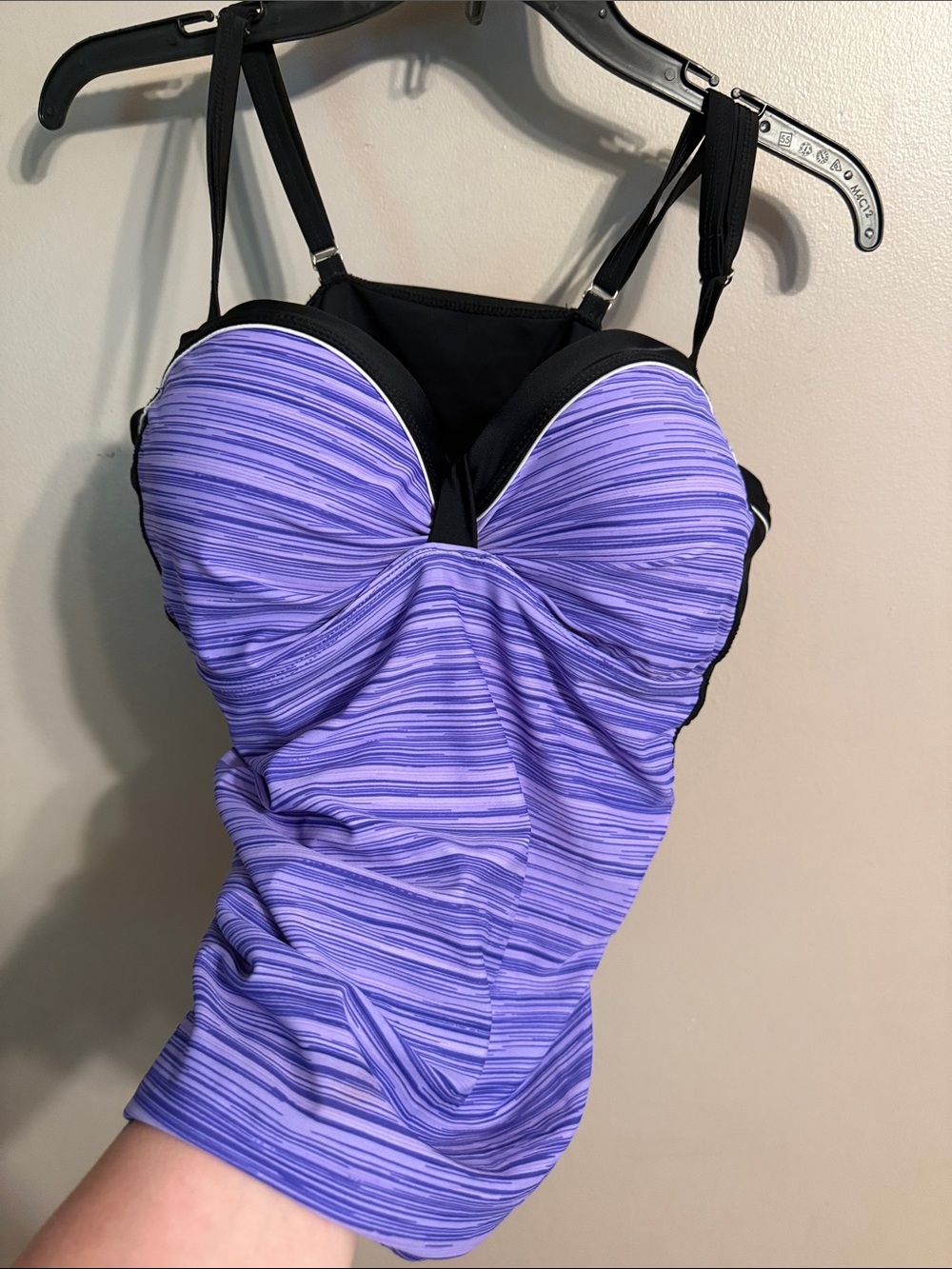 Purple Striped Ruched Swim push-up Tankini set